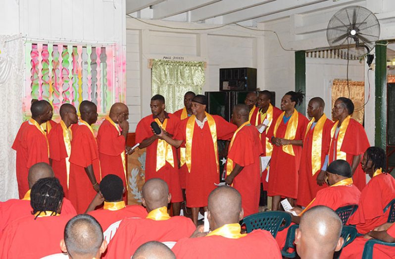 Inmates at Mazaruni Prison during one of their skits on anger management.