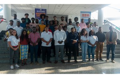 Prime Minister, Brigadier (Ret’d) Mark Phillips (fifth left, front row), General Manager of SBM Offshore, Martin Cheong (fourth left, front row) Director of IIU, Shahrukh Hussain (front row, fifth from right), other officials and the Innovation Challenge 2024 participants (Japheth Savory photo)