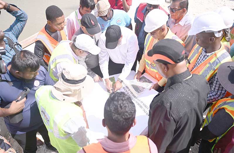 Housing Minister, Collin Croal, alongside Public Works Minister, Bishop Juan Edghill, Minister within the Ministry of Public Works, Madanlall Ramraj, and a technical team, including Central Housing and Planning Authority officials Gladwin Charles and Intakab Indarjeet work on measures to improve mobility, reduce travel times, and strengthen the overall transportation network in the region