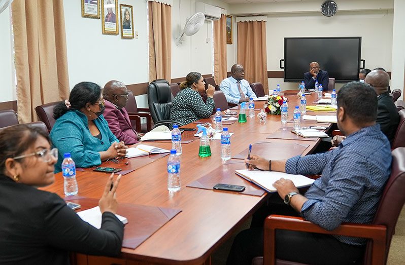 Education Minister Priya Manickchand on Thursday met with the principal and senior staff members of the Cyril Potter College of Education (Ministry of Education photo)