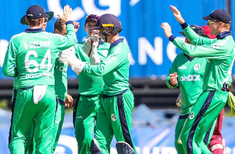 Ireland celebrate another West Indies wicket during their historic win on Sunday.