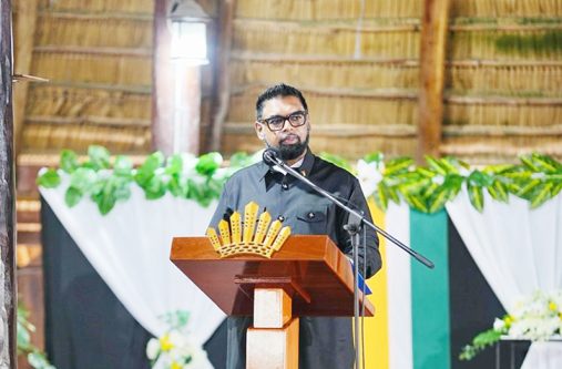 President Dr Irfaan Ali speaking at the memorial service (Office of the President photo)