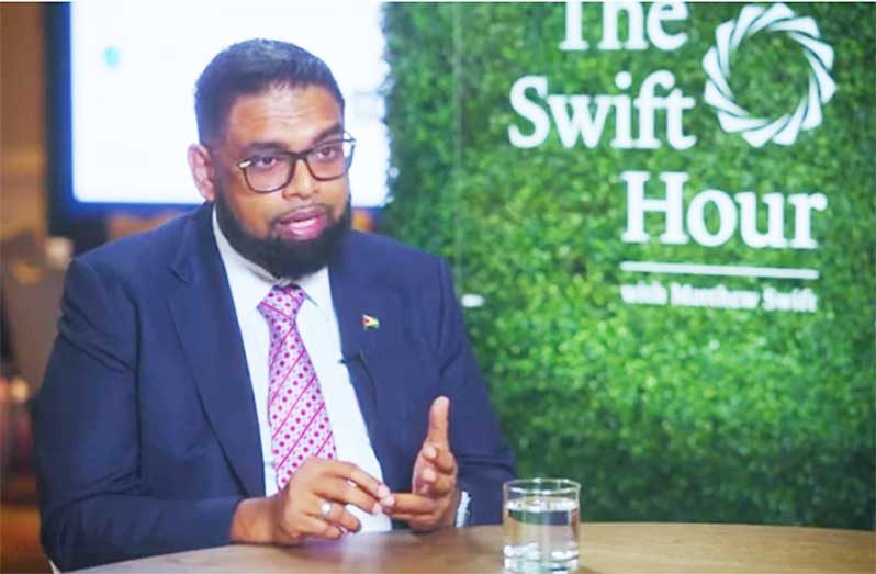 A screen grab of President Dr. Irfaan Ali during his interview on The Swift Hour