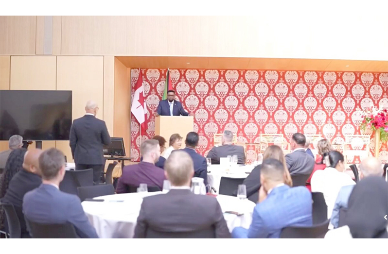 President, Dr Irfaan Ali addresses the gathering at the Guyana-Canada Business Forum in Canada, on Friday