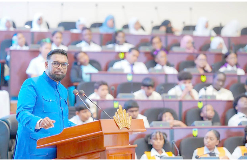 President Ali speaking at the official launch of the Guyana Digital School last December
