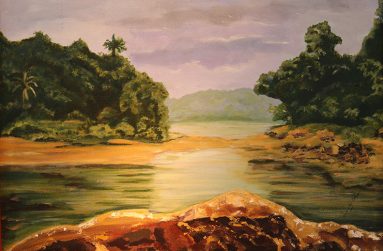 Painting by Sandra Bell-LaRocque entitled ‘Essequibo at Iwokrama.’
