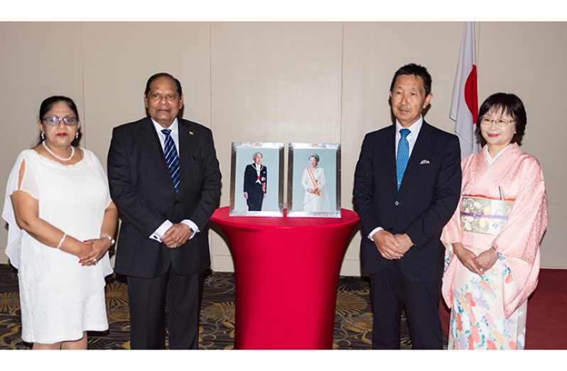 From Left – Prime Minister Moses Nagamootoo; Japanese Ambassador, Mitsuhiko Okada; his wife Mrs Mari Okada and Foreign Service Officer Royston Alkins of the Ministry of Foreign Affairs