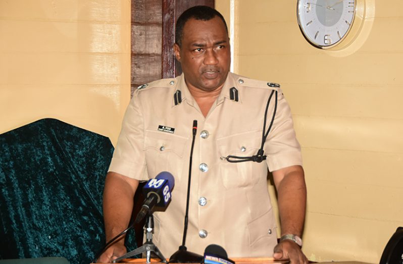 Chief Constable Andrew Foo on Thursday at City Hall, provides updates on the recent break in at L.Seepersaud Maraj and Sons Jewellery store (Adrian Narine photo)