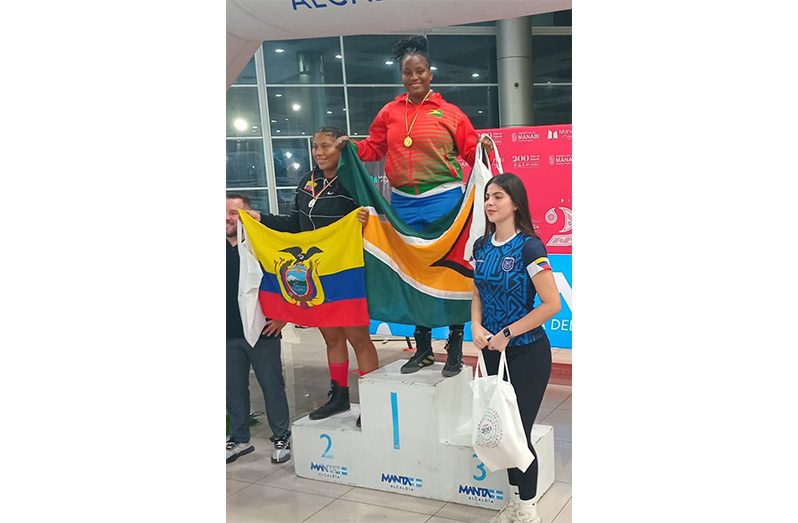 Abiola Jackman on the top step