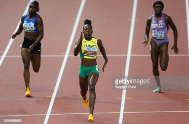 Shericka Jackson of Team Jamaica wins the Women's 200m Final during day seven of the World Athletics Championships Budapest 2023 at National Athletics Centre on August 25, 2023 in Budapest, Hungary (Photo by Stephen Pond/Getty Images for World Athletics)