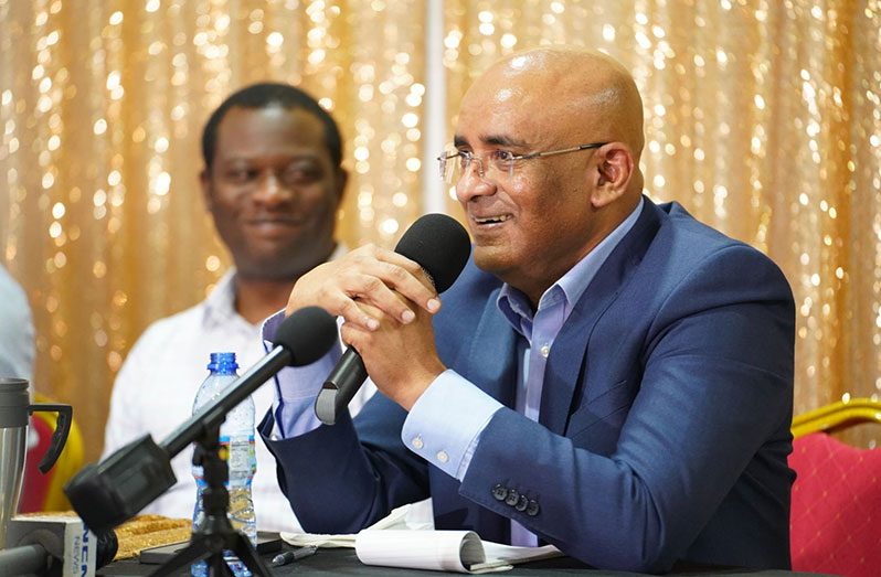 Vice-President Dr Bharrat Jagdeo speaks to members of the Berbice business community on Sunday (DPI photo)
