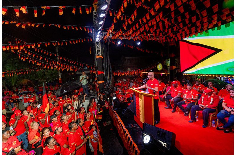 Vice President, Dr. Bharrat Jagdeo speaking to thousands of PPP supporters at Diamond, EBD