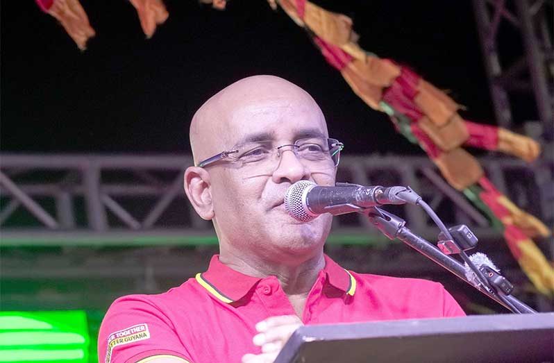 Vice President Dr. Bharrat Jagdeo during a Wednesday night PPP/C public meeting in Alexander Village (Yohan Savory photo)