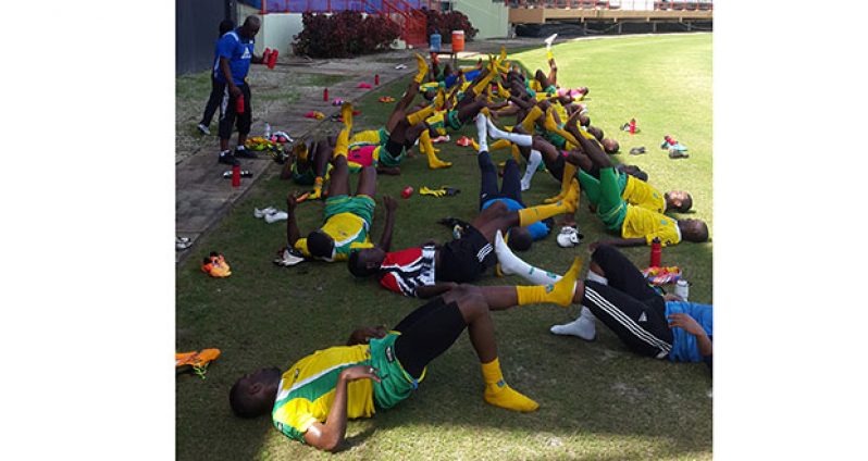 Golden Jaguars during training at the Guyana National Stadium