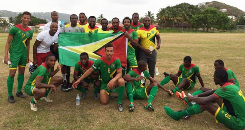 Flashback! Guyana’s Golden Jaguars display the Golden Arrowhead while on tour earlier this year.