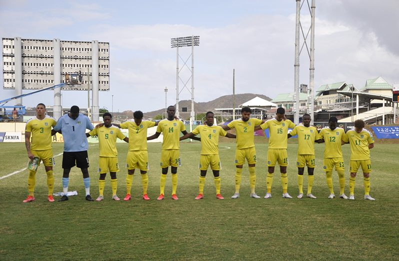 The Golden Jaguars before kick-off against St Kitts and Nevis. (GFF photos)