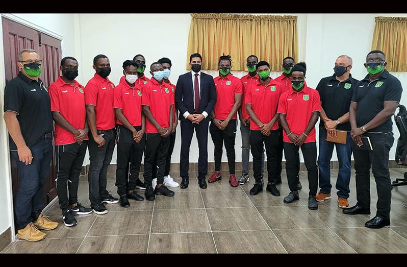 Minister of Culture, Youth and Sport, Charles Ramson Jr, along with some members of Golden Jaguars training squad