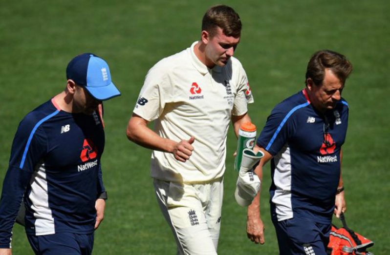 England hold a 65-run lead at the halfway stage in their second tour match after a day in which Jake Ball sprained an ankle.