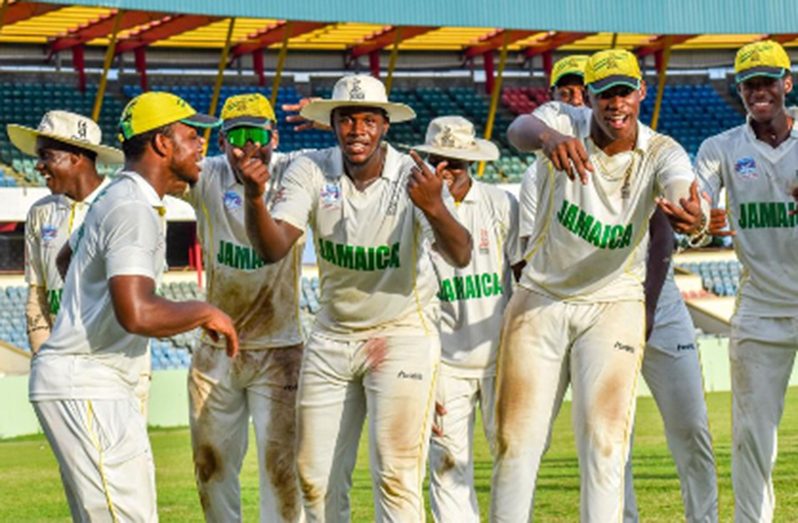 Jamaica Under-19s celebrate their capture of the Rising Stars three-day title