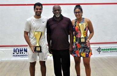 Coach Carl Ince (centre) is flanked by siblings Jason-Ray (left) and Ashley Khalil as the history of 2019 repeated itself on Friday night (Sean Devers photo)