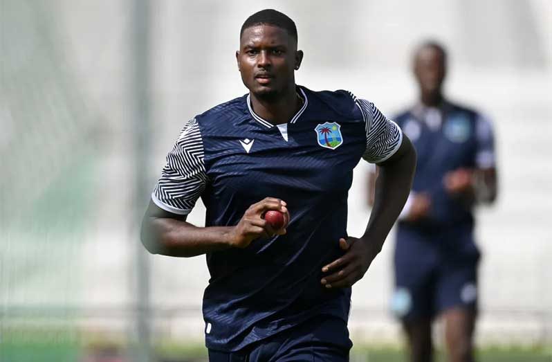 Jason Holder runs in to bowl at West Indies' training session ahead of the first Test against England (Getty Images)