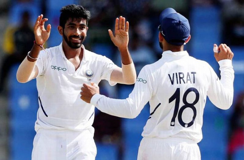 Jasprit Bumrah celebrates a wicket.