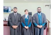 From left: Newly-minted Attorney-at-Law Jayaram Ajay Sanasie; Justice Deborah Kumar-Chetty and Attorney-at-Law and Managing Partner of GUNRAJ & CO, Sase Gunraj