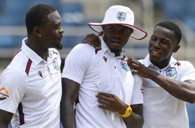 Jayden Seales, Alzarri Joseph and Shamar Joseph picked up the ten Australian wickets•(AFP/Getty Images)
