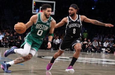 Jayson Tatum (left) made 13 of 29 shots for his second 30-plus-point game of the series.