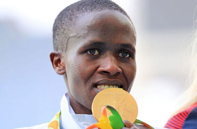 FLASHBACK: Ruth Jebet (BRN) of Bahrain poses with her medal 15/08/2016. At Rio Olympics Women's 3000m Steeplechase Victory Ceremony, Rio de Janeiro, Brazil.