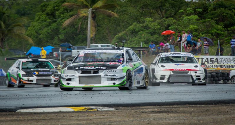 Kevin Jeffrey (centre) leads Kristian Boodoosingh and Gerard Carrington in the Caribbean leg of the championship