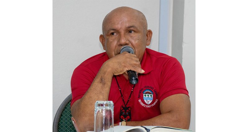 John Derrick John, Chairman of the National Toshaos Council, speaks at a forum ahead of COP30 (Japheth Savpry photo)