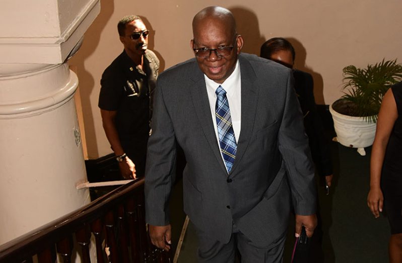 Finance Minister Winston Jordan on his way to present the $250B Budget to the National Assembly on Monday