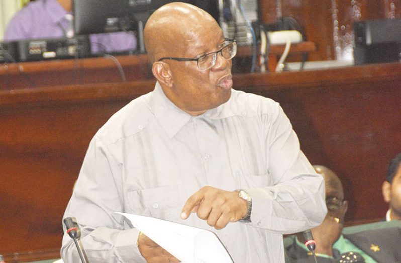 Finance Minister Winston Jordan making a passionate presentation as he wrapped up the 2018 National Budget debates on Friday