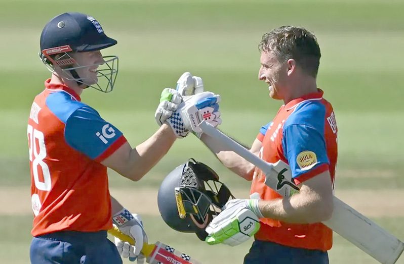Jos Buttler and Harry Brook added a record 233 runs for the second wicket  • ( AFP/Getty Images)