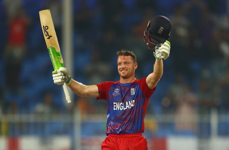 Jos Buttler hit a six off the final ball of the innings to bring up his maiden T20I ton © (ICC/Getty Images)