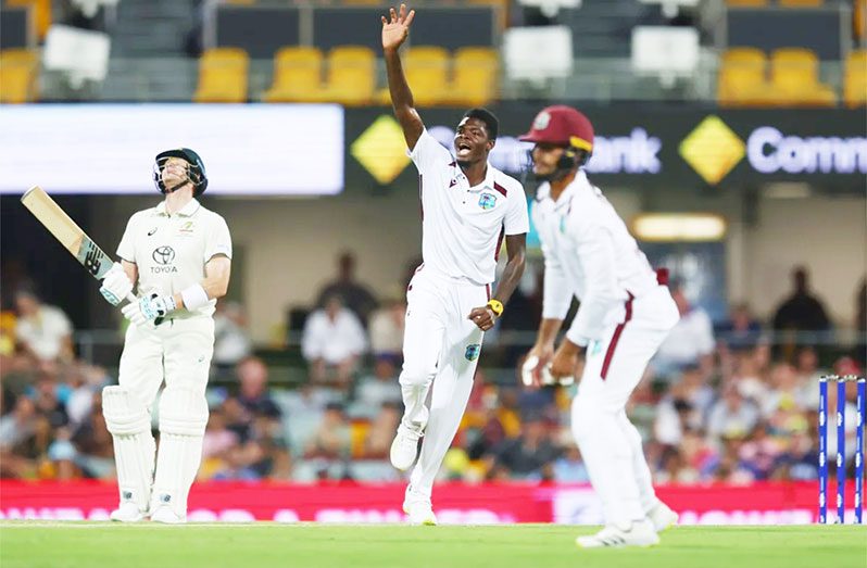 Alzarri Joseph celebrates after picking up Usman Khawaja•Jan 27, 2024•Getty Images