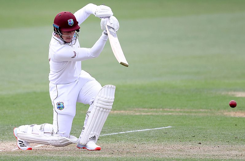 Debutant wicketkeeper/batsman Joshua Da Silva plays through the on side during his maiden Test fifty on Monday.