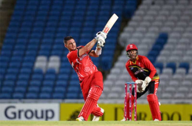 Joshua Da Silva on the go during his knock of 68 against the Guyana Rainforest Rangers. (Photo courtesy CWI Media).