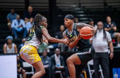 Flashback! Guyana’s Joy Adams in action against Jamaica during the Women’s
Caribbean Championship at the Cliff Anderson Sports Hall.