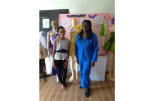Creative Fashion Designer, Joy Washington flanked by one of her many students of Burrowes School of Arts
