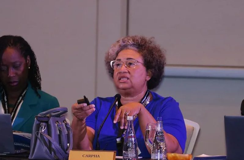 Dr. Joy St. John, CARPHA Executive Director, at the just-concluded 44th Meeting of the Conference of Heads of Government of CARICOM, Nassau, The Bahamas