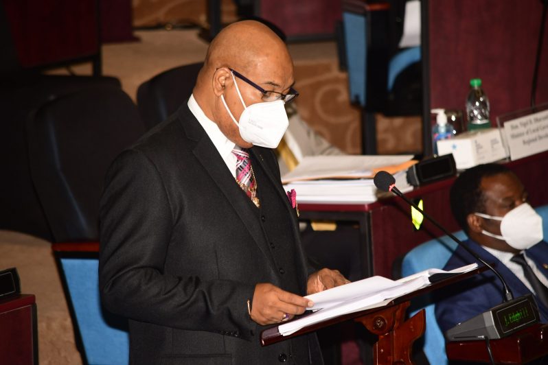 Public Infrastructure Minister, Juan Edghill during the budget presentation on Wednesday (Adrian Narine photo)