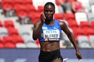 Reigning Olympic women’s 100 metre champion, Julien Alfred