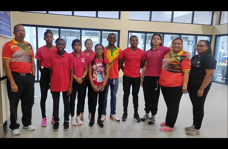 Guyana’s swim team for the Junior South American Swimming Championship, prior to departure yesterday morning