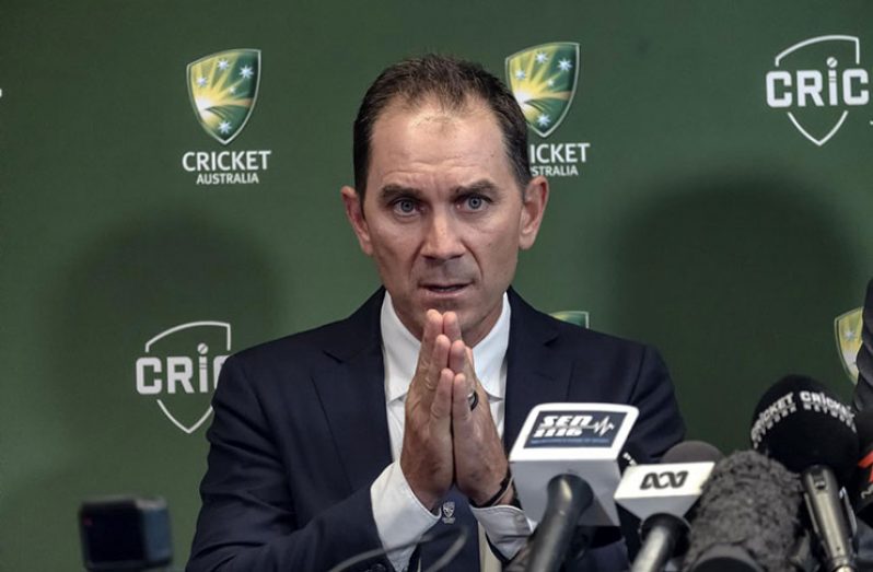 Justin Langer speaks to the media in Melbourne, Australia, yesterday. (AAP/Luis Ascui/via REUTERS)