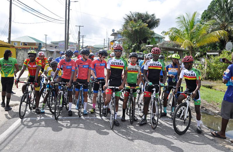 The juvenile racers just before the start of the road race last Sunday morning.