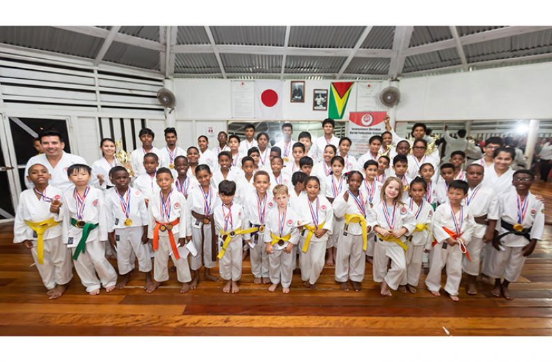 Awardees of the International Shotokan Karate Federation –Guyana (ISKF-Guyana) – 2019 National Karate Tournament after the medal ceremony at the Head Quarters Studio (Dojo).