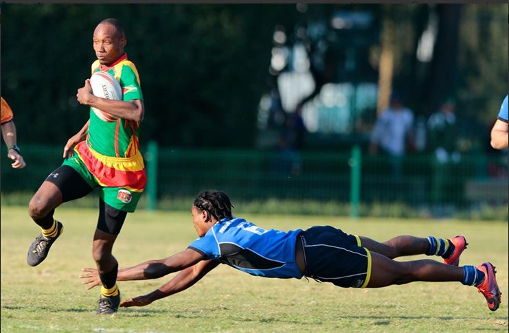 Guyana’s Patrick king in action during the RAN 7s Championship in Mexico.