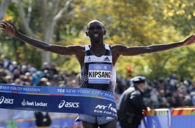 Wilson Kipsang of Kenya crosses the finish line to win the men's professional division of the 2014 New York City Marathon in Central Park in Manhattan, yesterday. (Credit: Reuters/Mike Segar)